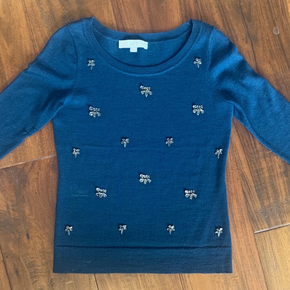 Loft 3/4 sleeve lightweight sweater, navy